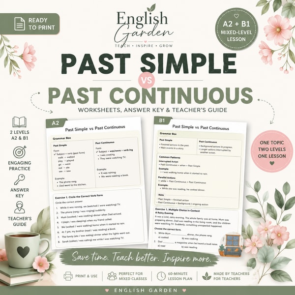 📚 Mixed-Level Grammar Worksheet: Past Simple vs Past Continuous (A2 + B1)