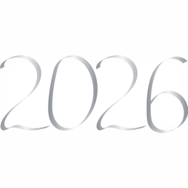 Векторна ілюстрація, напис від руки, 2026 новий рік в срібному градієнті