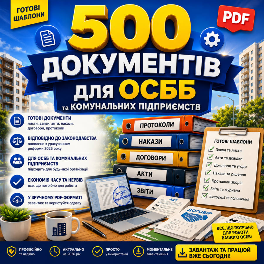 Обкладинка пакета «500 готових документів для ОСББ та комунальних підприємств»