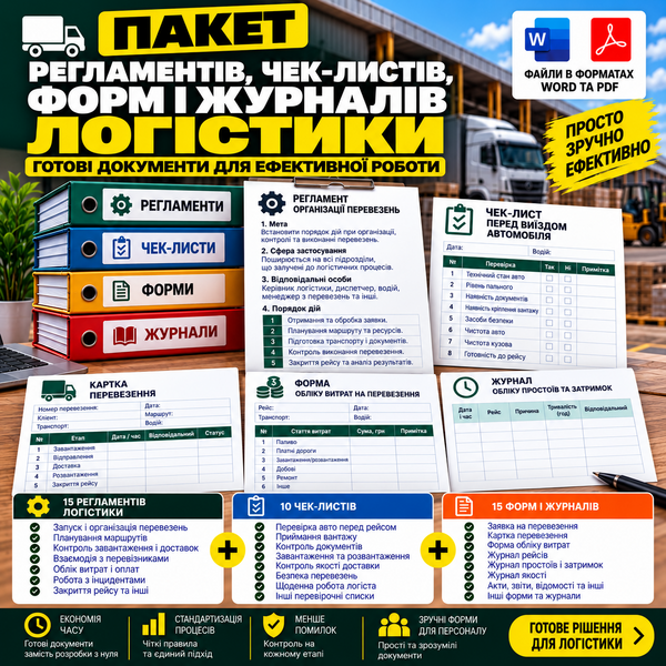 Пакет регламентів, чек-листів, форм і журналів логістики