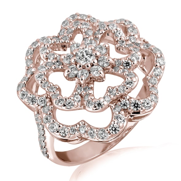 แหวนทอง 18K Rose Gold ประดับเพชร น้ำหนักรวม 0.75 กะรัต ค่าสี E ค่าความสะอาด VS1 