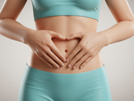 Eine Frau legt ihre Hände auf ihren Bauch. Diese formen ein Herz.