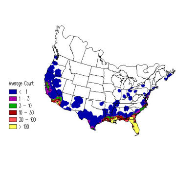 Tree Swallow winter distribution map