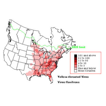 Yellow-throated Vireo distribution map