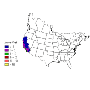 California Thrasher winter distribution map