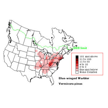 Blue-winged Warbler distribution map