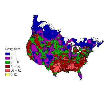 Cedar Waxwing winter distribution map