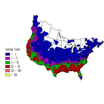 Ruby-crowned Kinglet winter distribution map