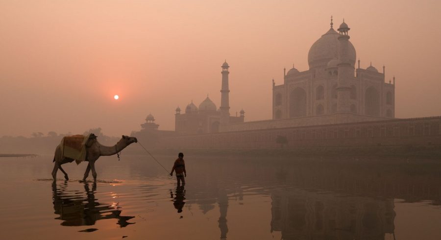 The Taj Mahal across the Yamuna river
