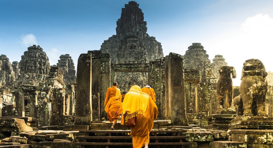Monks at Bayon Temple - Best time to visit Asia