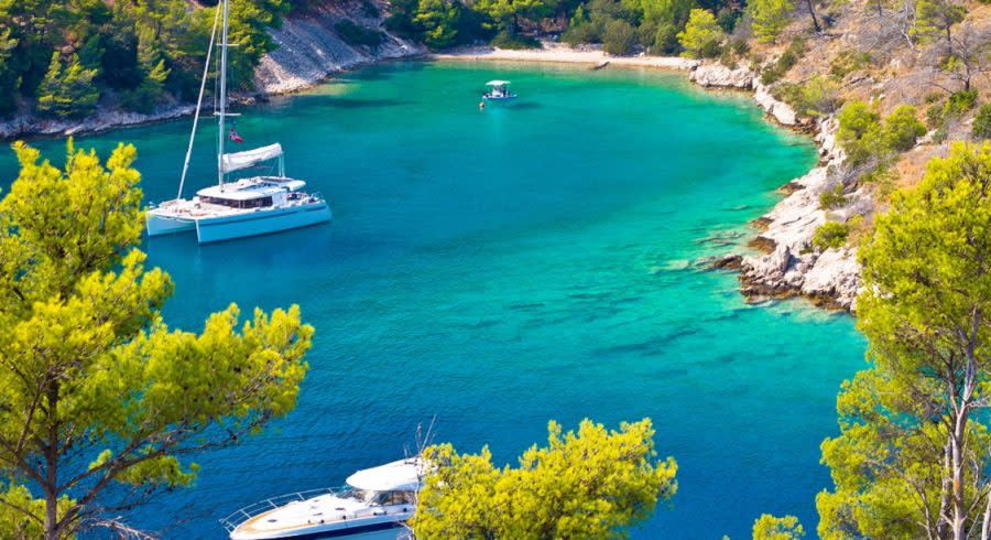 Secret turquoise beach yachting and sailing, Island of Brac, Dalmatia, Croatia