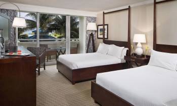 a bedroom with a large bed in a hotel room