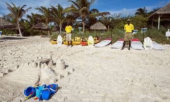 a group of people sitting at a beach