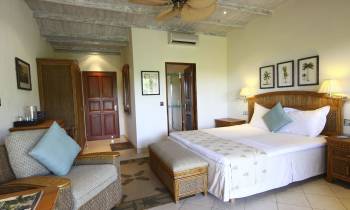 a bedroom with a large bed in a hotel room
