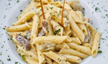 pasta and fries on a plate