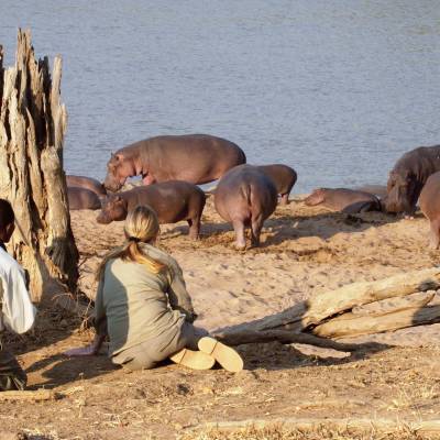 a group of people standing next to a body of water