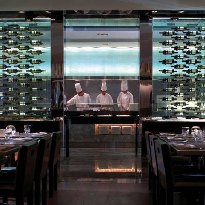 a long table in a restaurant