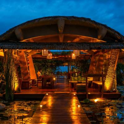 Exterior night view, Chena Huts