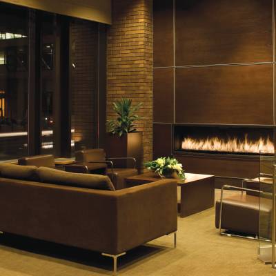 a room filled with furniture and a large window