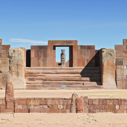 A view from The Kalasasaya Temple, Tiwanaku archaeological site, La Paz, Boliva, South America
