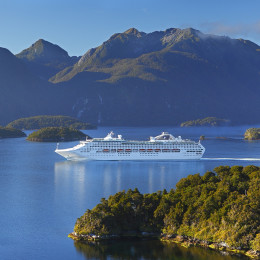 Cruise ship in remote Dusky Sound, Fiordland National Park, New