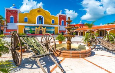 Mexican, caribbean hacienda, ranch plaza. Decorative traditional design. Theatrical stage