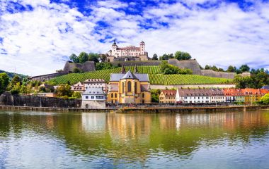 Authentic beautiful towns of Germany - Wurzburg, view with vineyrds and castle, Europe