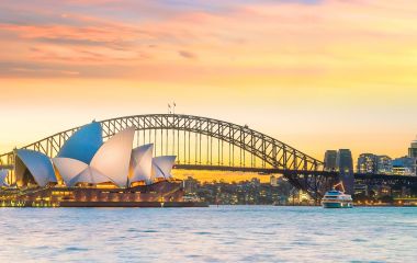 Downtown Sydney skyline in Australia at twilight