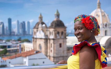 Woman in traditional Colombian dress.
