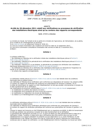 Arr t  du 26 d cembre 2011 relatif aux v rifications ou processus de v rification des installations  lectriques ainsi qu au contenu des rapports correspondants   legifrance gcbs5g - Eugenol