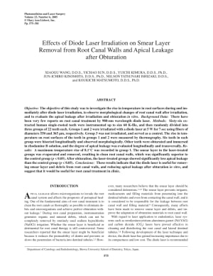 Effects of diode laser irradiation on smear layer removal from root canal walls and apical leakage after obturation fu4wa8 - Eugenol