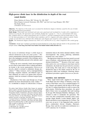 High power diode laser in the disinfection in depth of the root canal dentin sgd25n - Eugenol