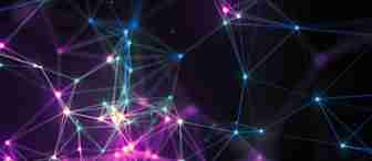 A digital abstract image featuring interconnected lines and nodes illuminated in neon colors like blue, pink, and purple on a dark background. The bright points of connection create a complex, web-like visual pattern.