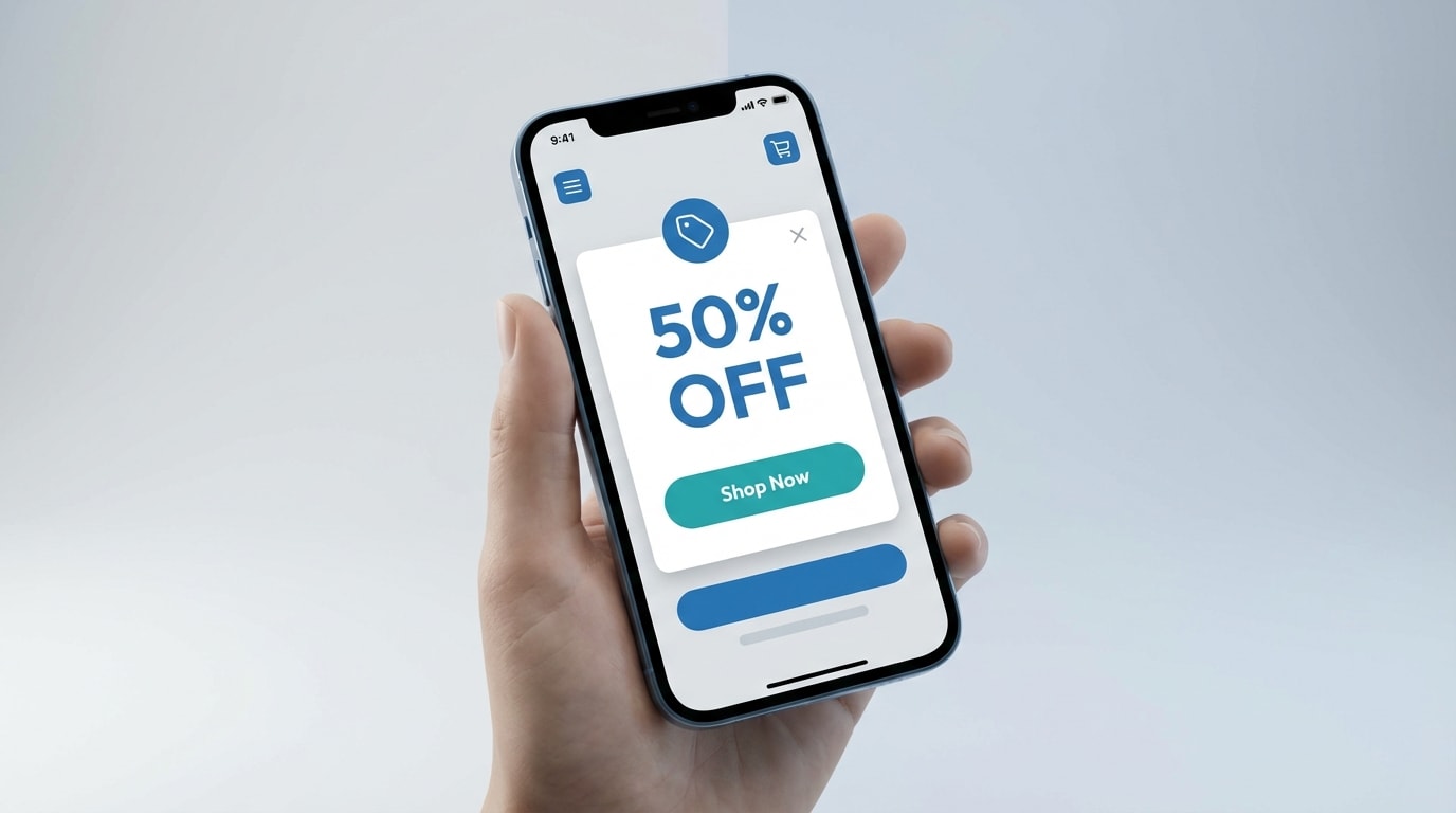 A mobile-friendly popup showing a clear discount and CTA