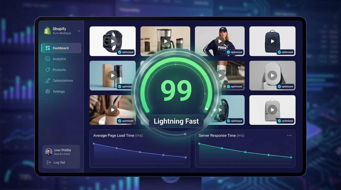 Dashboard showing fast Shopify load times despite having multiple videos on the page