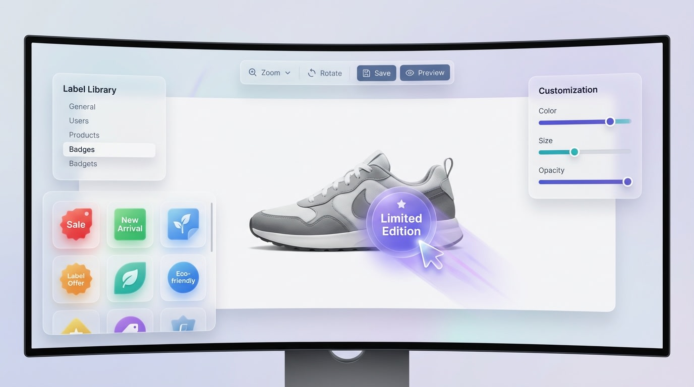 Fordeer product labels app dashboard showing easy drag-and-drop badge customization