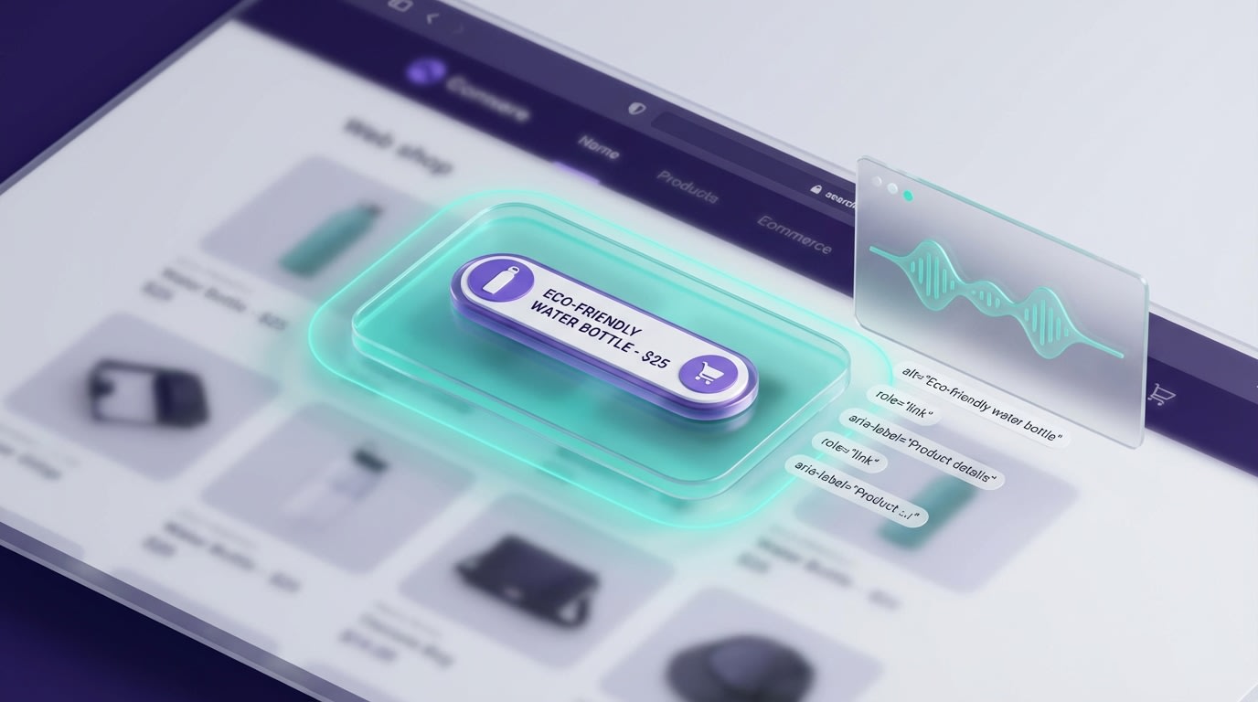 Screenshot of a screen reader highlighting a product badge, demonstrating web accessibility