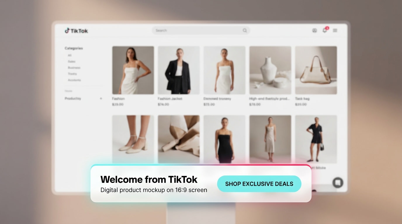 Screenshot of a Shopify store showing a targeted 'Welcome from TikTok' minimal popup banner at the bottom of the screen