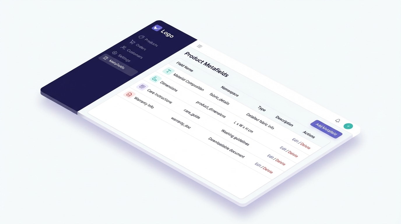Screenshot of the Shopify Admin showing the Metafields definition screen for Products