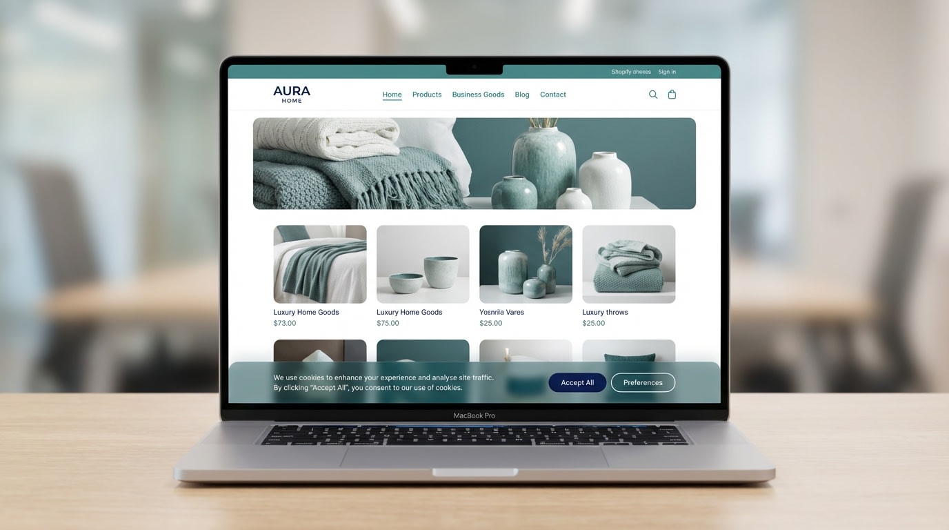 Shopify store showcasing a well-designed, non-intrusive GDPR cookie banner