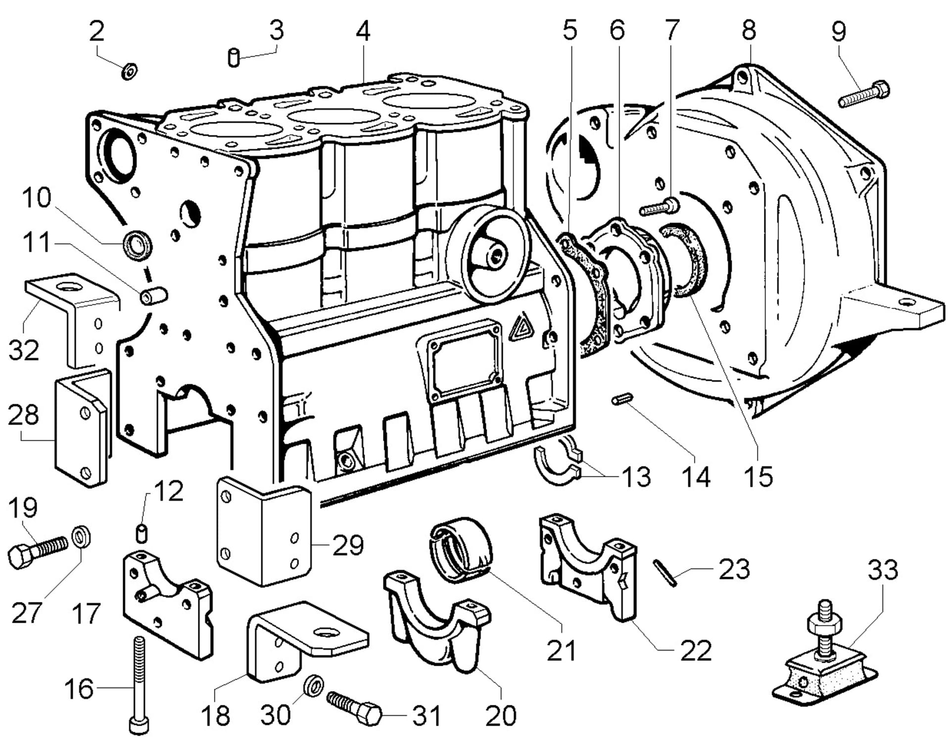 Enigne block and flywheel