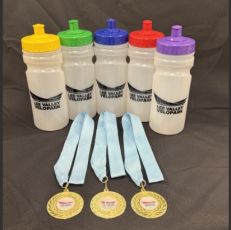 medals and water bottles