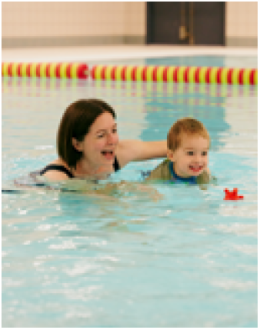 Mother and child in water