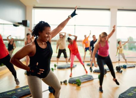 class of adults enjoying exercise