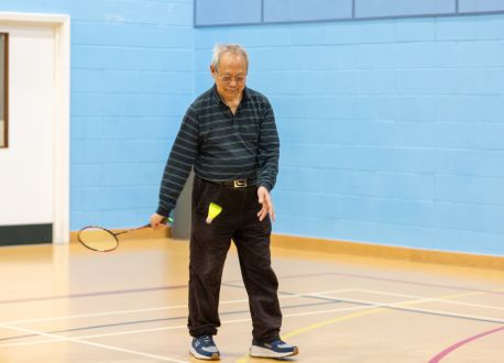 man playing badminton