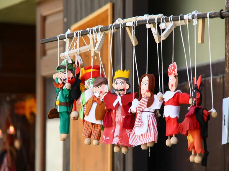 Rraditional Puppets Hanging on Strings in a Shop in Cesky Krumlov