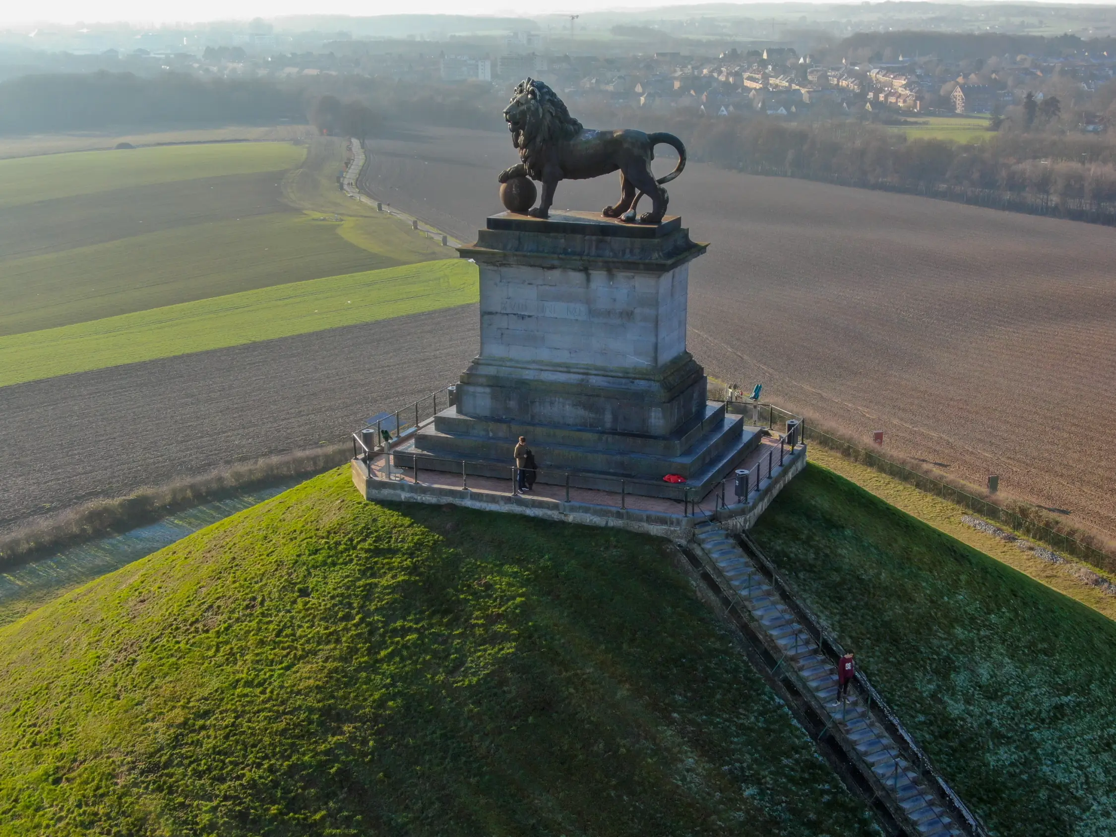 A Plinth with a Lion on it Marking the Site Where the Battle of Waterloo Occurred 