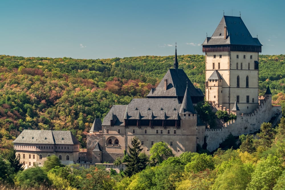 Overhead View of Karlstejn Castle Surrounded by Greenery