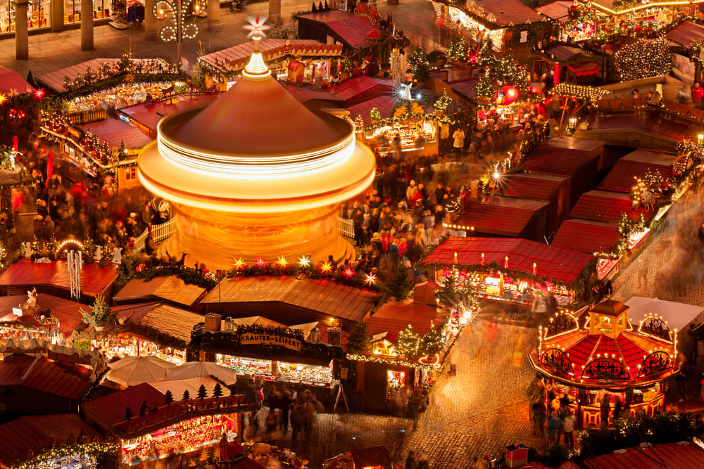 Aerial Shot of the Christmas Markets in Dresden 