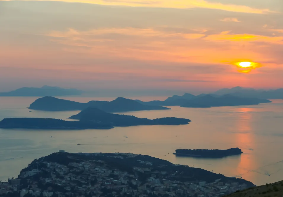 An Aerial Shot of the Elafiti Islands at Sunset